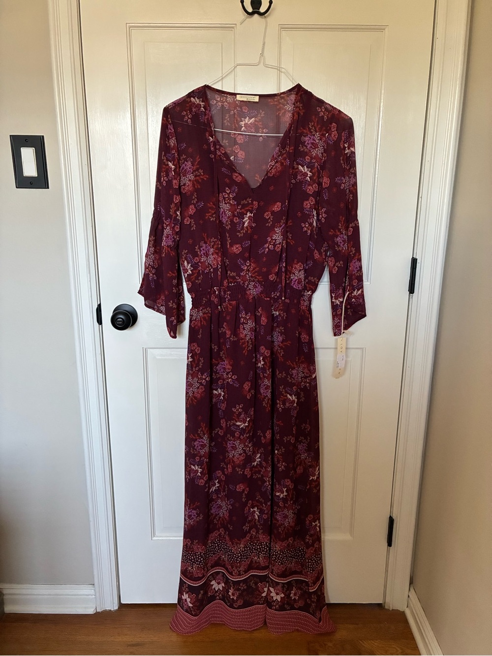 lovestitch Burgundy Floral V-Neck Maxi Dress